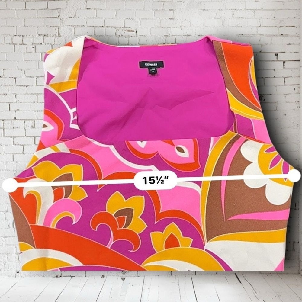EXPRESS Printed Square Neck Cropped Tank SZ XS Colorful. Hippie Groovy - Picture 7 of 10